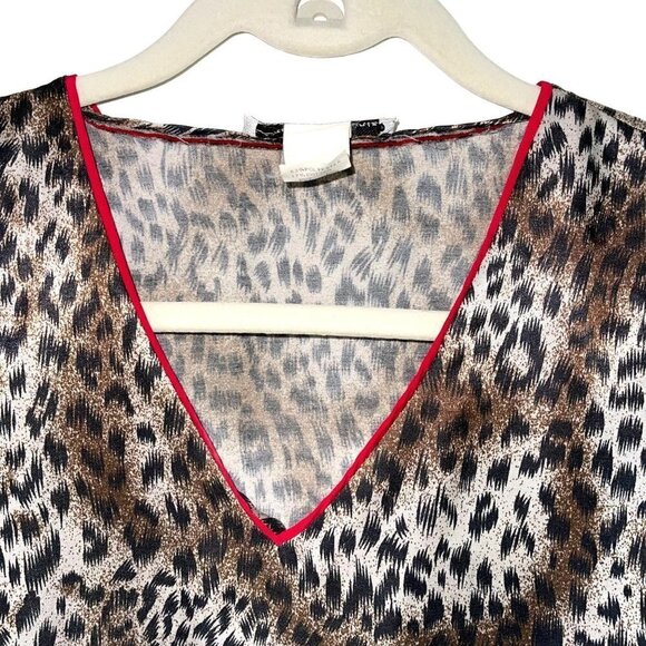 Natori Private Luxuries Kaftan Womens Size Medium Animal Print Side Slits Brown - Picture 5 of 11